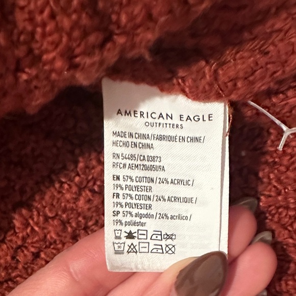 American Eagle Cozy Knit Button-Up Sweater Cardigan in Rust - Picture 3 of 4